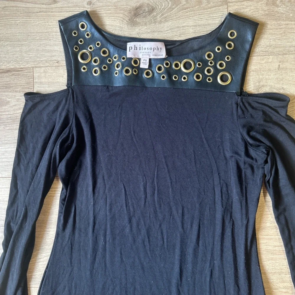 Philosophy Republic Clothing Black Cold Shoulder Grommet Faux Leather Dress PS